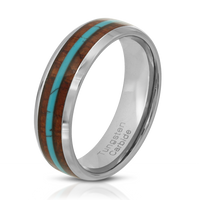 Hawaiian Koa Turquoise Tungsten Wedding Band