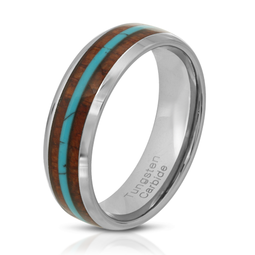 Hawaiian Koa Turquoise Tungsten Wedding Band